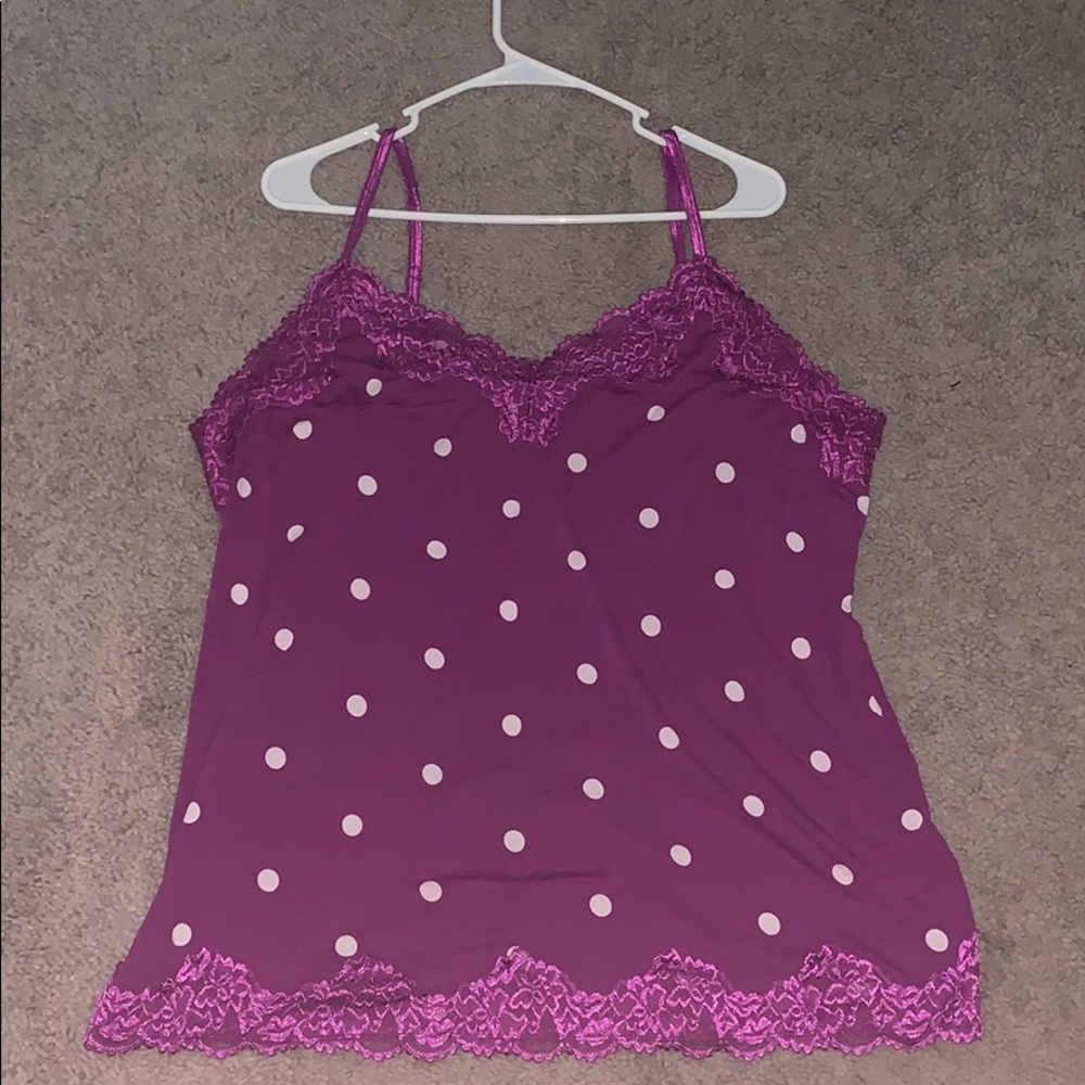 Purple and White polka dot lace cami